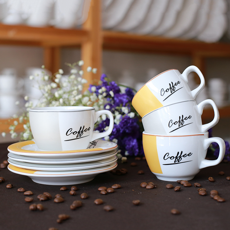 陶瓷咖啡杯套装 黑边经典卡布杯 加厚强化瓷多款多花色咖啡厅专用