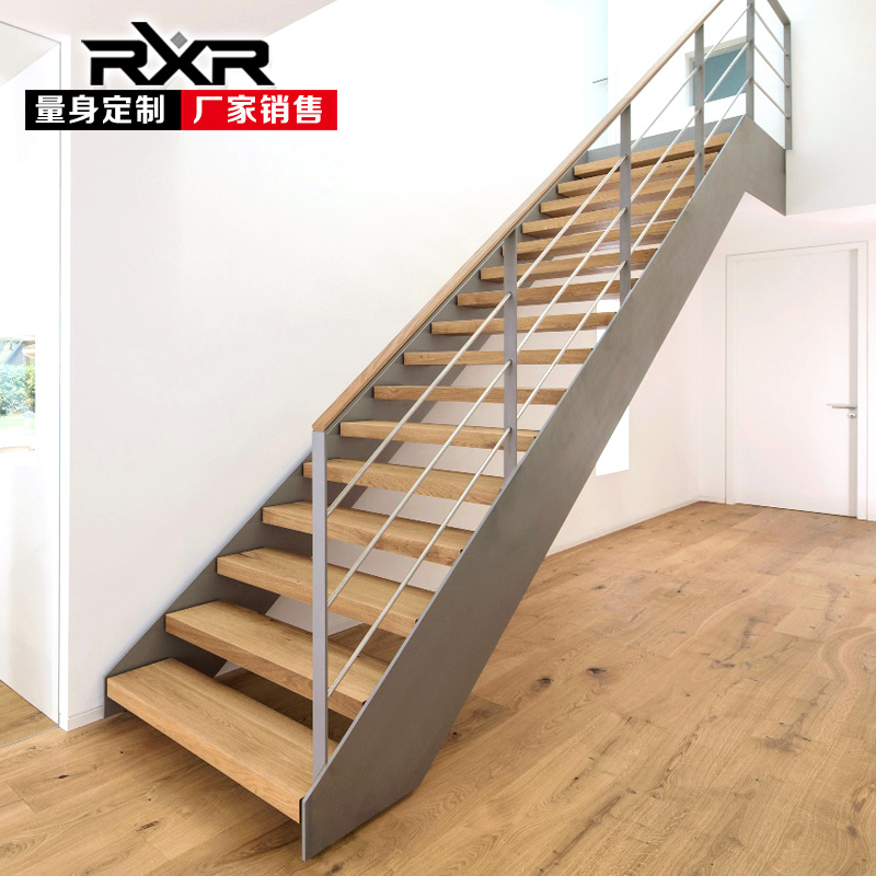 rxr钢木室内整体旋转复式楼梯阁楼DIY实木楼梯实木踏步板厂家定做