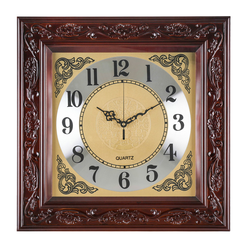 中国风实木客厅钟表中式复古大号挂钟正方形仿古丽声机芯石英时钟