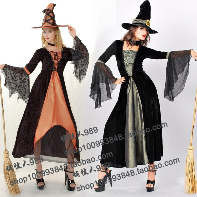 万圣节成人巫婆服装橘色灰色女巫化妆舞会舞台表演恐怖酒吧派对服