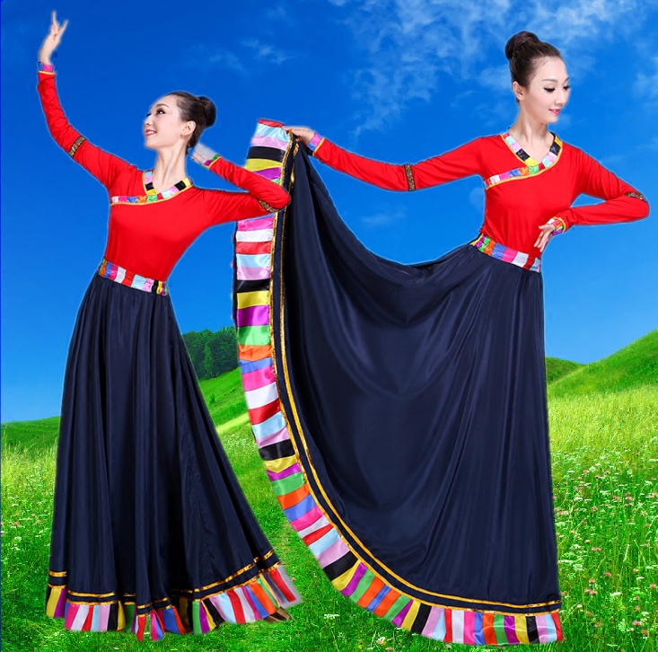 藏族水袖舞蹈裙藏族舞蹈练习裙藏族裙半身裙维族练习裙藏族训练裙