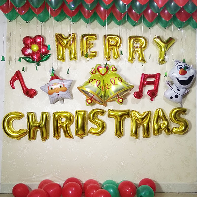 2018圣诞节装饰铝膜气球套餐 节日商场学校教室背景墙面布置用品