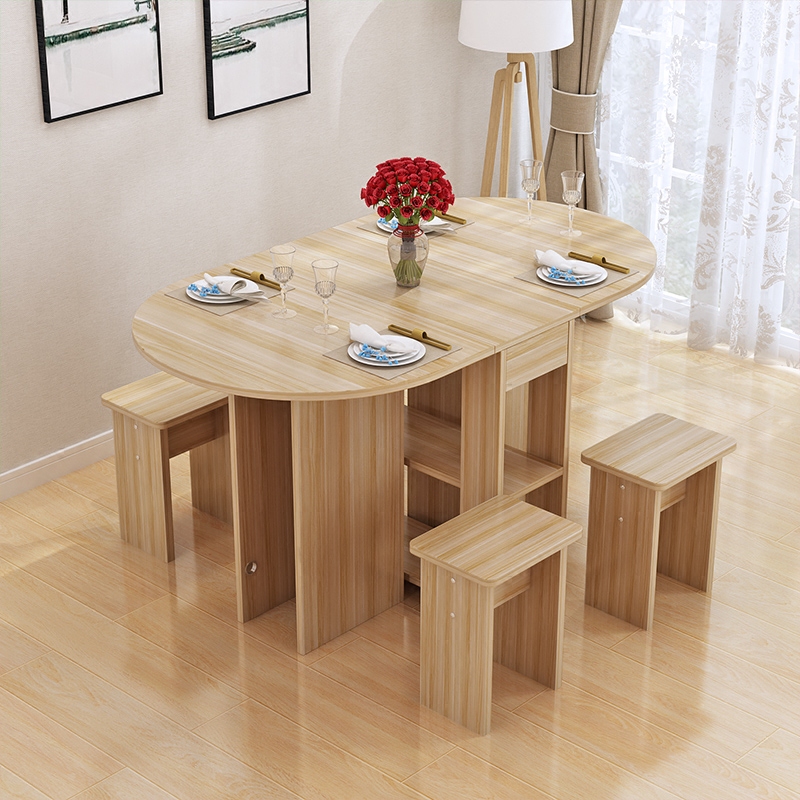 简约折叠餐桌椅组合小户型4人6人餐厅长方形家用圆形简易吃饭桌子
