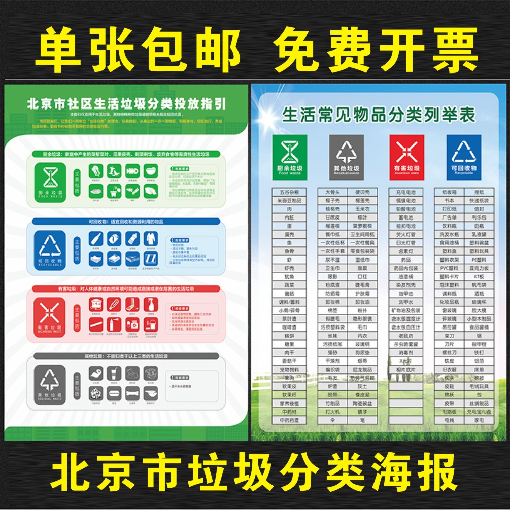 生活常见物品分类列举表北京市垃圾分类投放指引南其他可回收贴纸