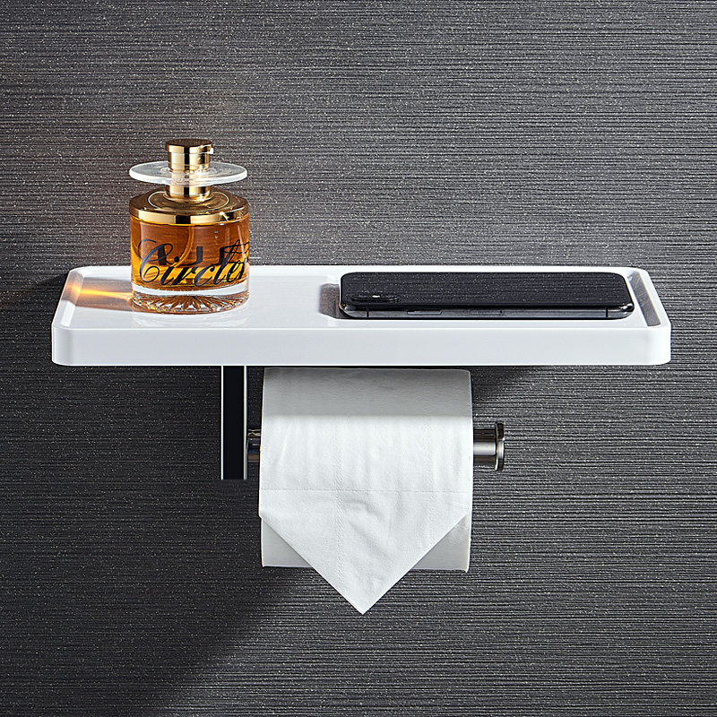 免打孔304不锈钢浴室卷纸架置物架卫生间白色北欧厕纸架手机纸架