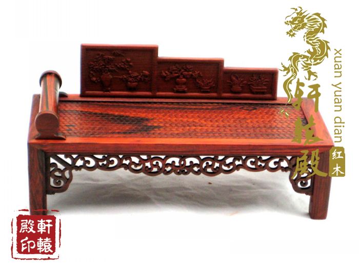 红木雕明清微型古典小家具模型摆件 红酸枝贵妃椅 榻 床工艺品