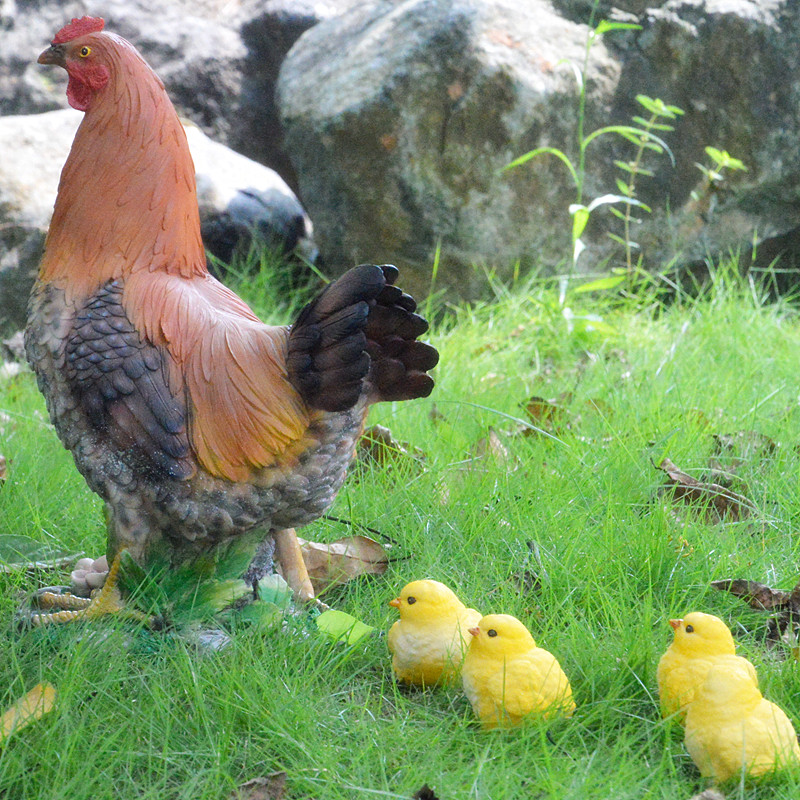 仿真公鸡母鸡小鸡摆件花园工艺品园林草地摆设景区造景山鸡装饰品