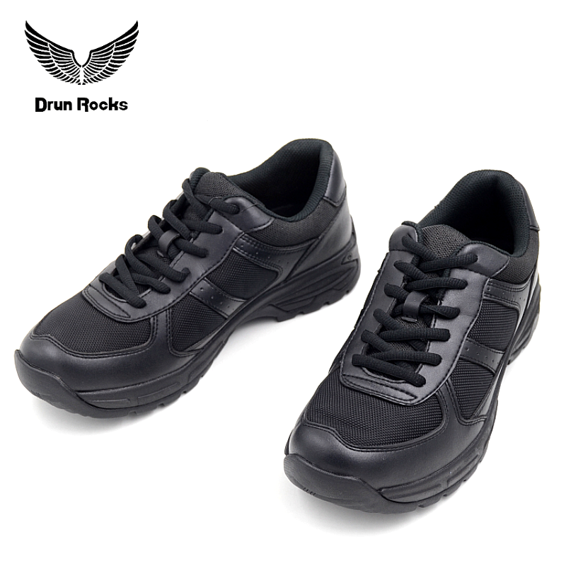 君洛克正品夏季低帮训练鞋解放鞋超轻透气黑色休闲皮鞋跑步徒步鞋