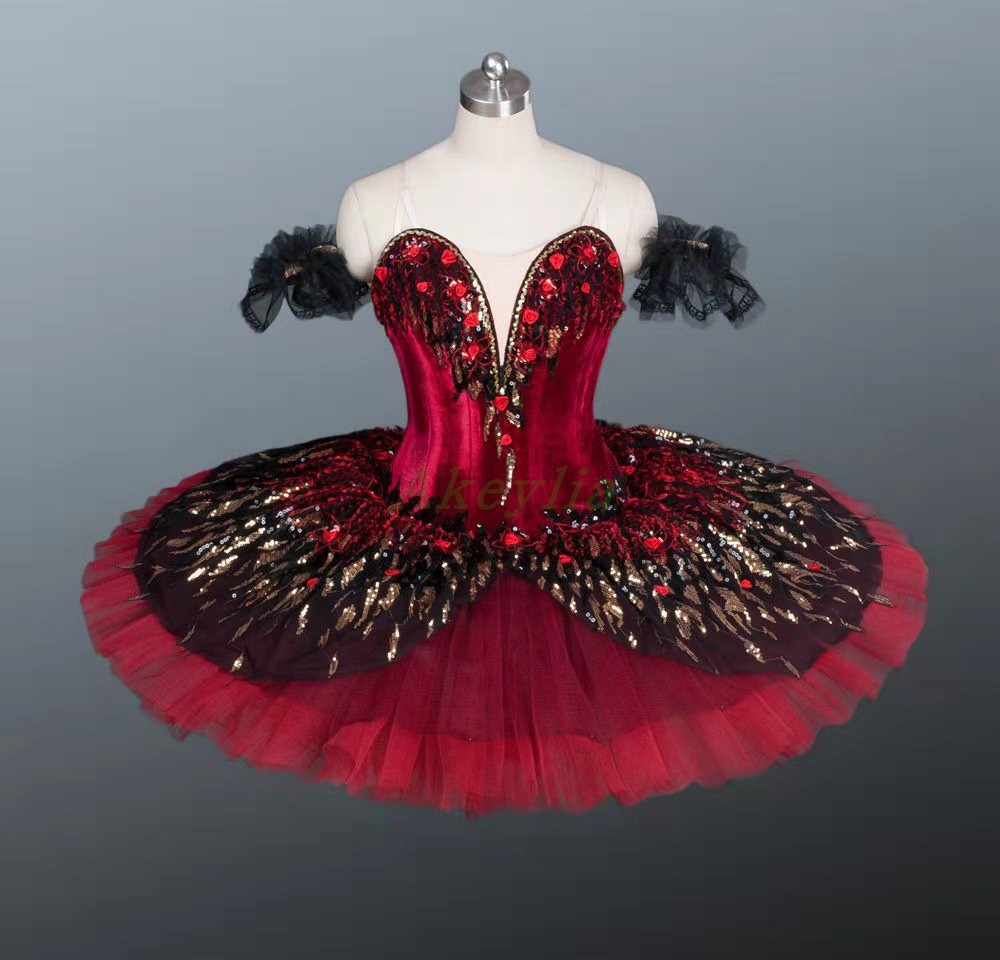 红色芭蕾舞比赛tutu定制成人儿童芭蕾舞表演出服蓬蓬裙练习硬纱裙