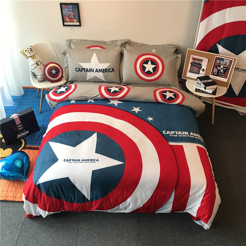 美国队长全棉三四件套超人男孩宿舍纯棉床上用品学生儿童被单床笠