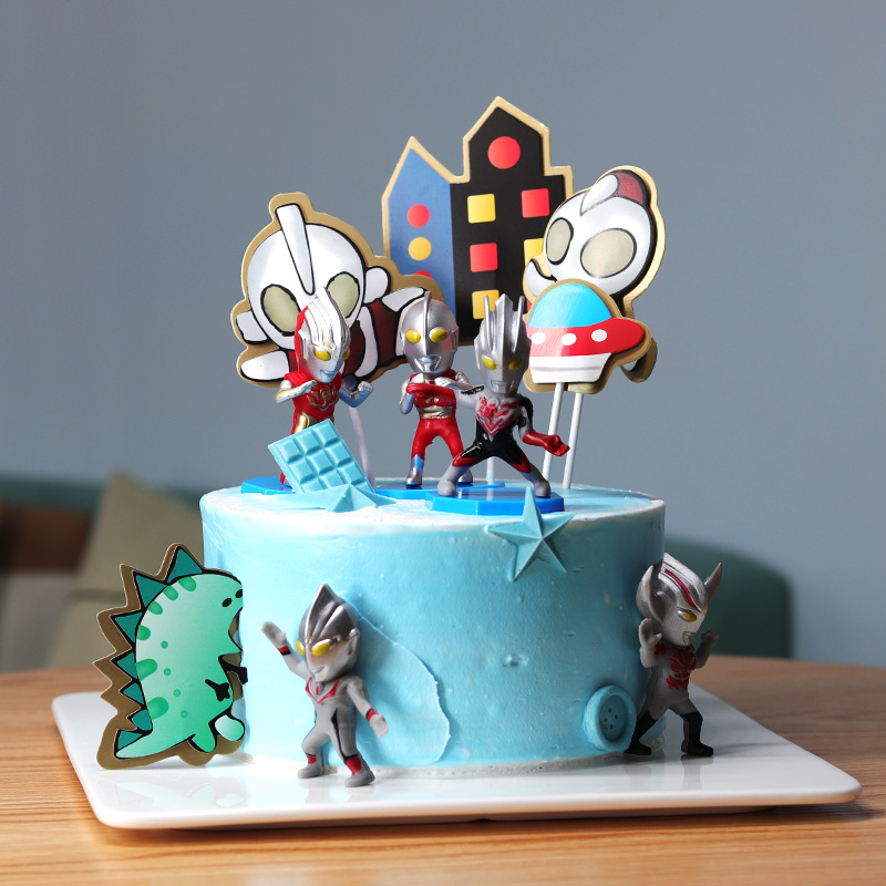 烘焙蛋糕装饰 双层立体咸蛋超人小怪兽蛋糕插牌插件主题生日派对