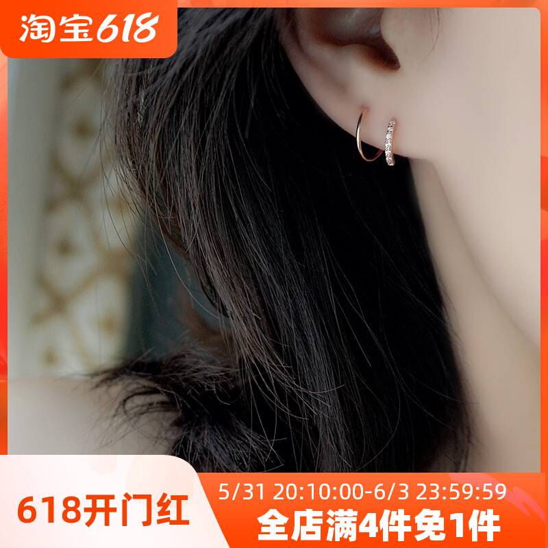 S925纯银耳环女简约气质弹簧圈圈网红小耳钉2022年新款潮韩国耳饰