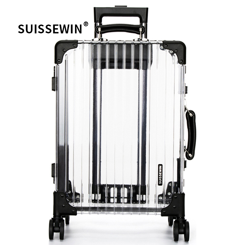 瑞士军刀SUISSEWIN行李箱铝框万向轮网红小型20寸旅行箱女透明箱