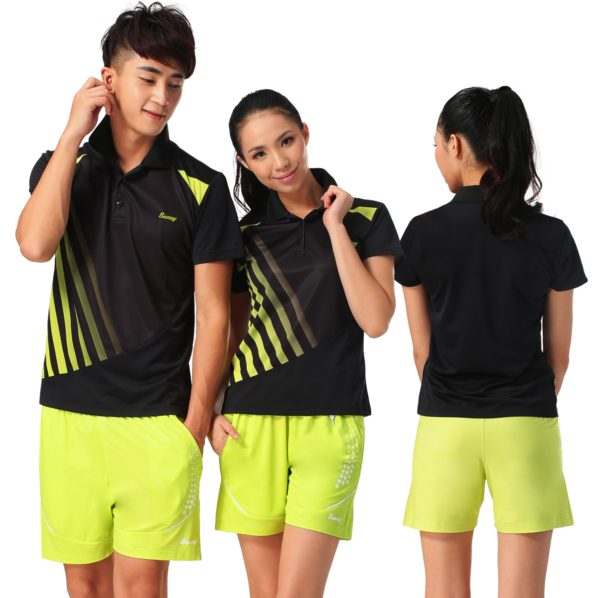 BONNY波力黑色正品速干羽毛球服运动服男女款比赛款短袖T恤训练服