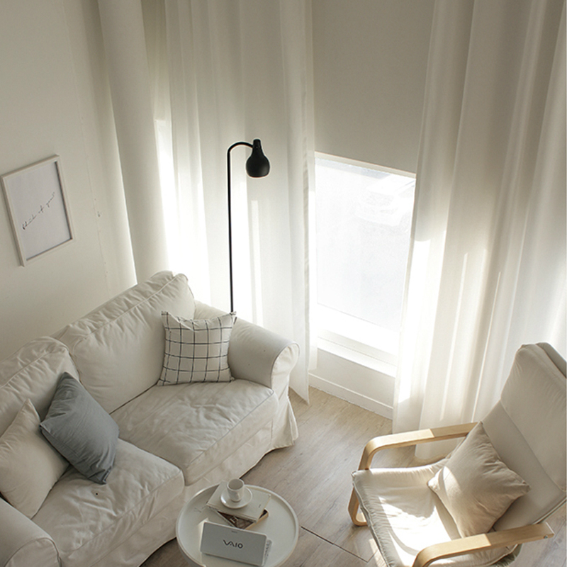 北欧ins风格棉麻成品窗帘布白色日式亚麻遮光客厅卧室飘窗落地窗