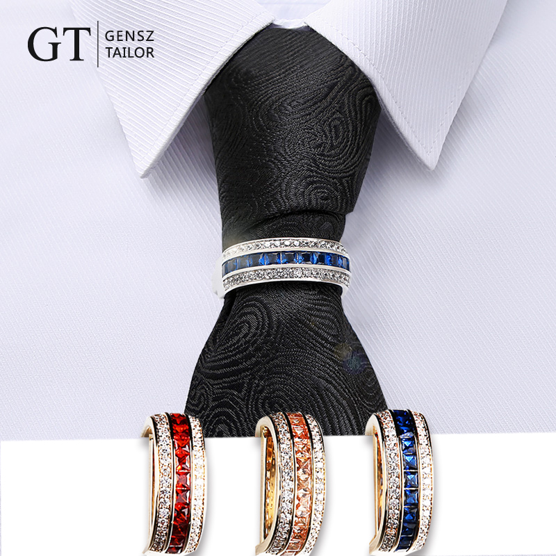 GT绅诚 领带箍高档锆石水晶多色夹扣环男士饰品 赠送领带礼盒装
