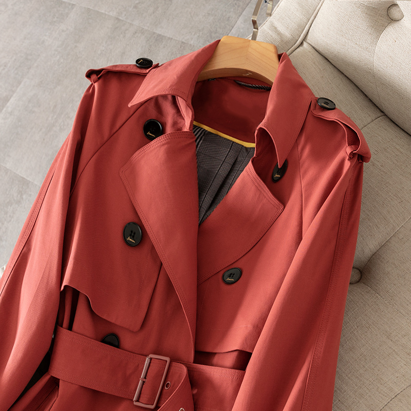 新款砖红色垂感风衣女2022秋装新款中长款赫本风气质百搭薄款外套