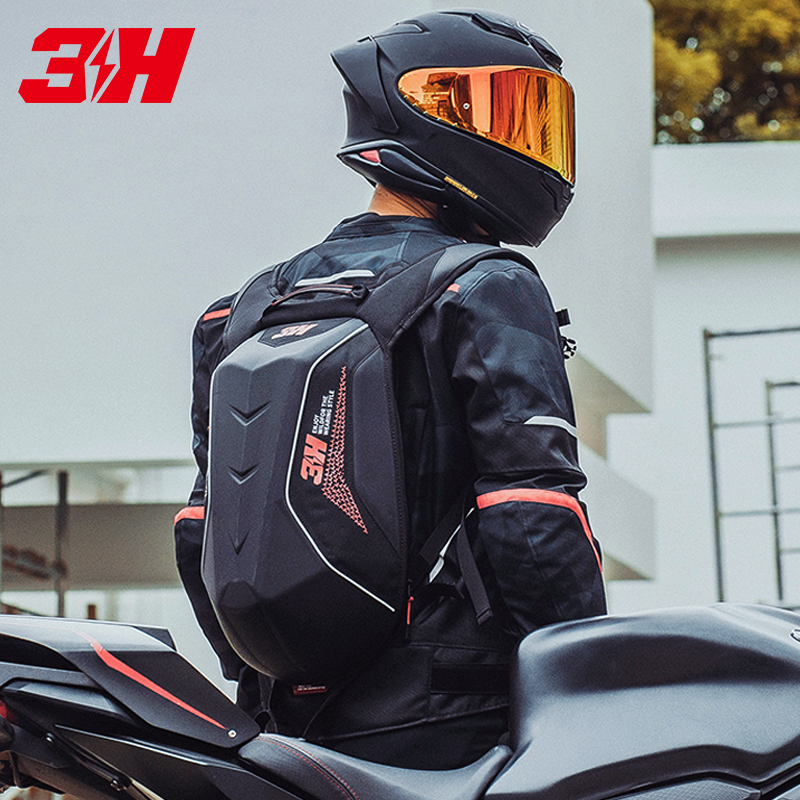 3H摩托车骑行背包头盔包男大容量防水双肩机车骑士包摩旅反光时尚