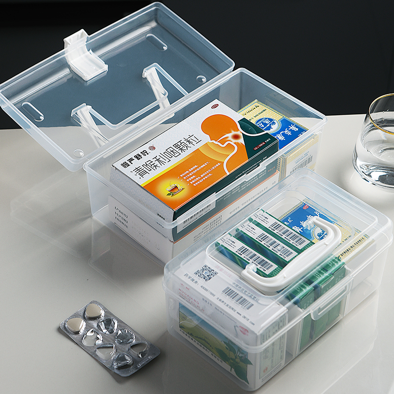 家用塑料医药箱子家庭保健小药箱收纳多用便携宿舍储物箱透明手提