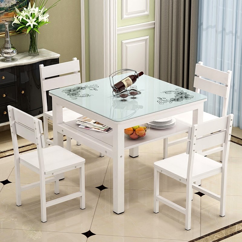 钢化玻璃餐桌椅小户型四方桌正方形小方桌双层桌子家用饭桌多层桌