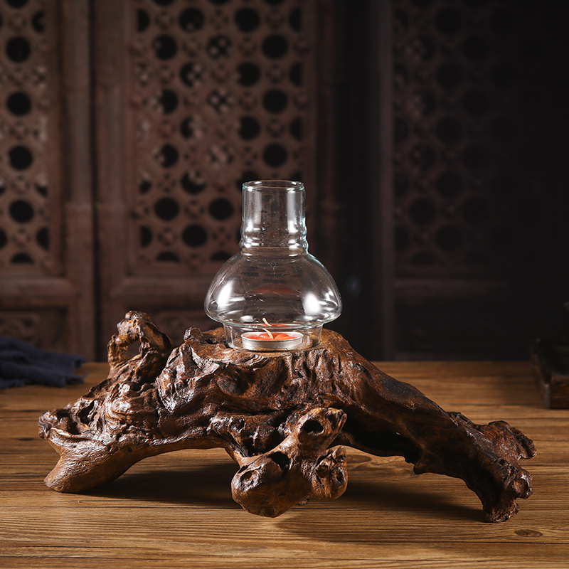 泰国工艺品东南亚风格实木烛台创意复古老木根雕蜡烛台可种小植物
