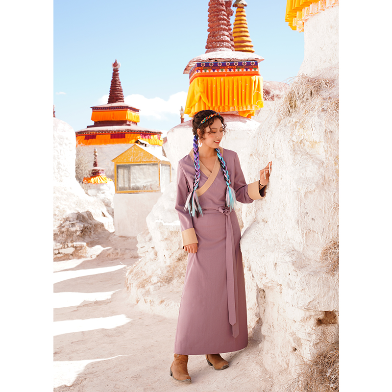 今年流行紫色裙子， 藏装女传统博拉 春夏款短袖长袖西藏服拉萨服