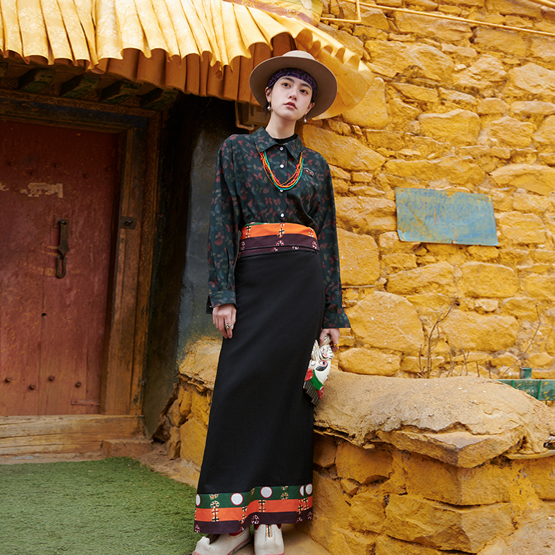 一心/藏式半身裙  藏式舞蹈裹裙藏族服装民族风 一片式绑带半身裙