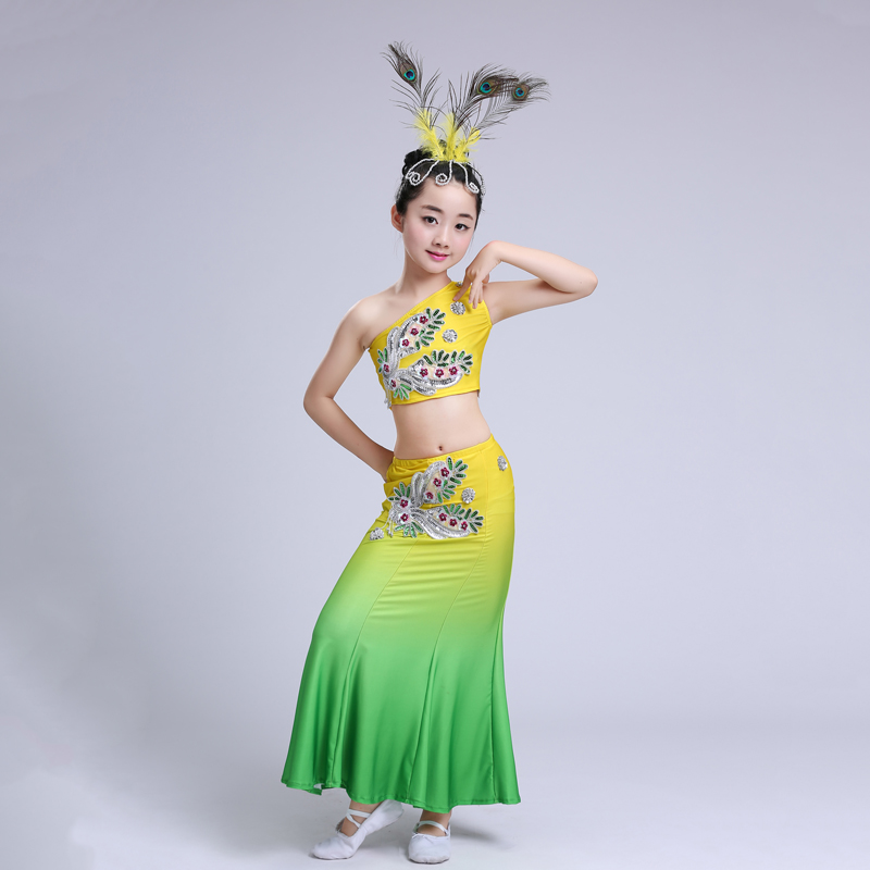 荷香艺梦儿童傣族舞蹈服孔雀舞演出服装弹力渐变舒适透气表演服