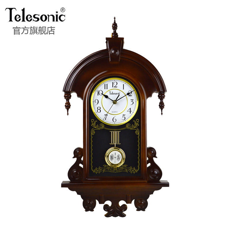TELESONIC/天王星复古壁挂钟表欧式创意挂钟静音石英摆钟