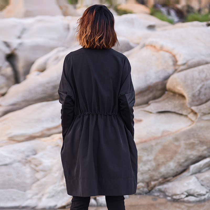 梵多妮2022年新款风衣外套女中长款春季黑色时尚显瘦大码立领风衣