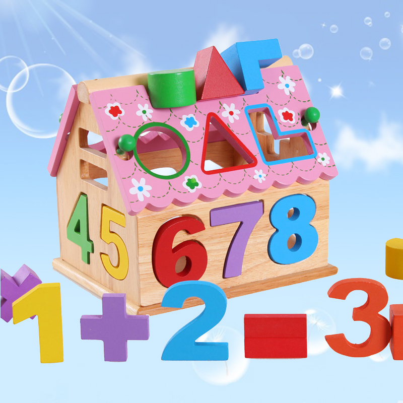 婴幼儿童积木形状数字认知配对拆装玩具木制早教益智小房子智力盒