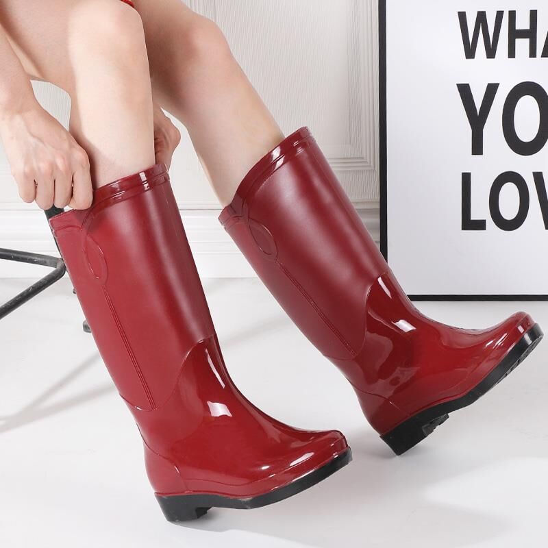 高筒红色女雨鞋长筒黑色雨靴防滑时尚户外水靴工作防水胶鞋雨天鞋
