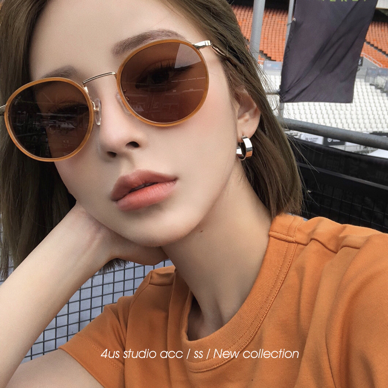 ins韩版新款眼镜复古圆框小脸墨镜女潮橘色网红素颜街拍太阳镜