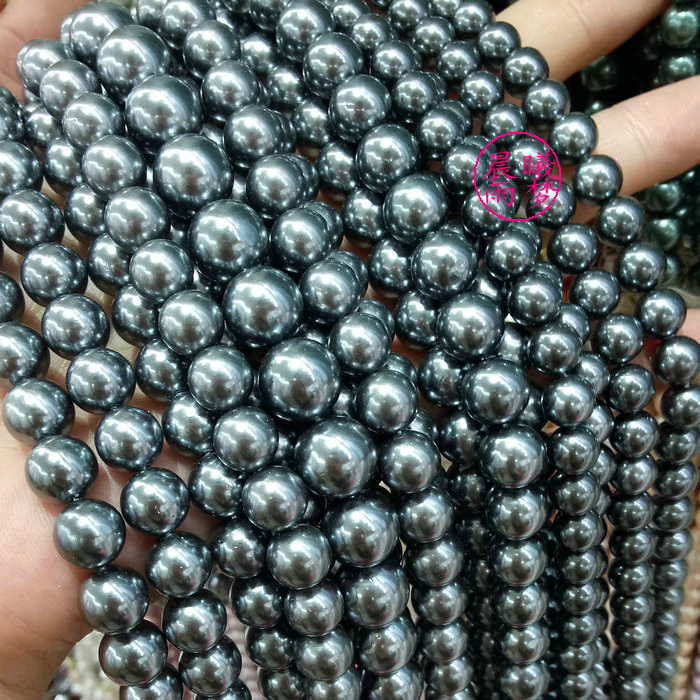 天然贝壳仿深灰色珍珠贝珠散珠 6-8-10-12mm DIY串珠手作材料配件