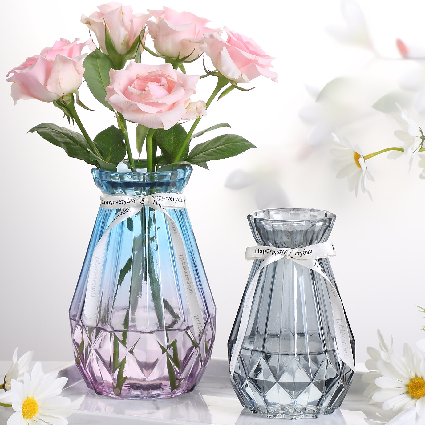 花瓶鲜花插花器皿玻璃花瓶水培室内桌面摆件小清新创意玻璃插花器-阿里巴巴