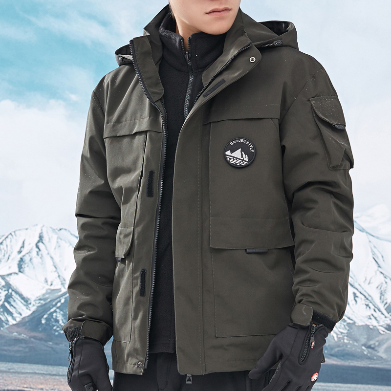 冬季户外男冲锋衣工装防水防风加绒加厚可拆卸三合一两件套登山服