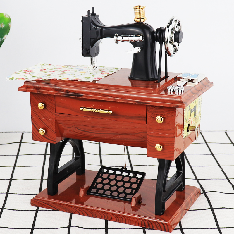 复古怀旧风仿真缝纫机音乐盒创意古典缝纫机八音盒摆件道具小礼品