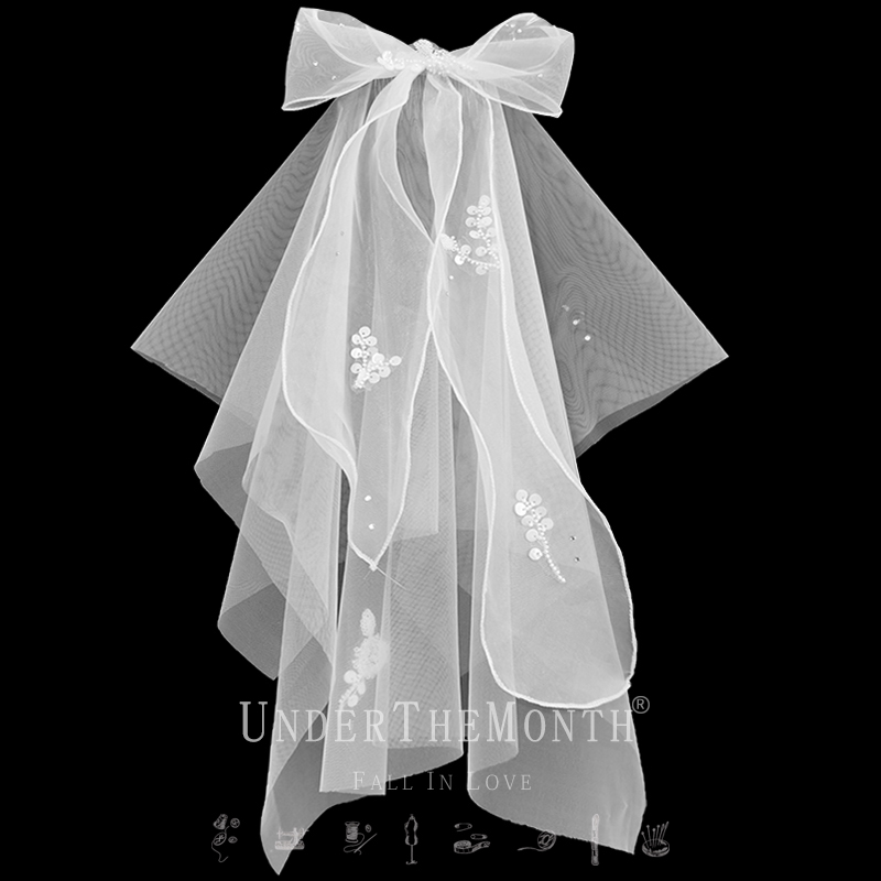 白色法式领证小头纱头饰 简约短款新娘结婚登记拍照道具婚纱饰品