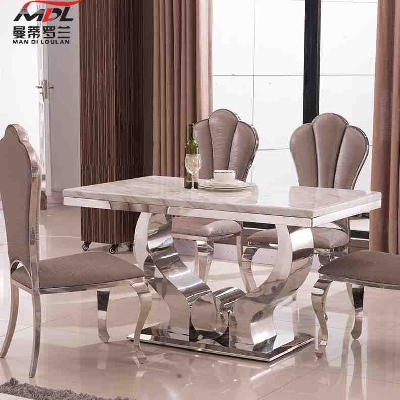 大理石餐桌长方形 不锈钢小户型酒店家用 简约现代餐厅桌椅组合