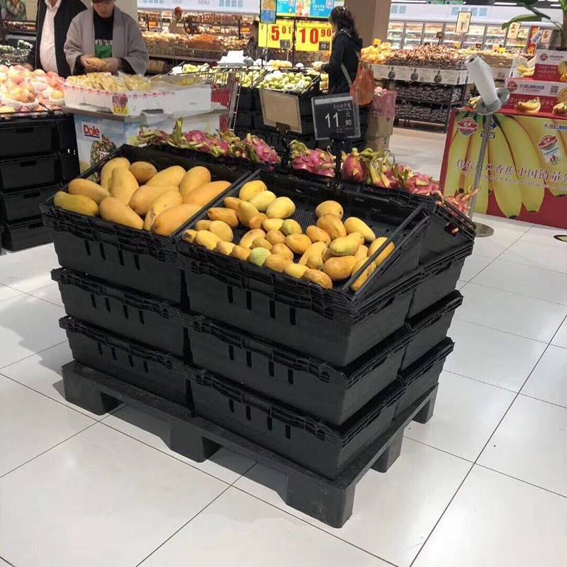。超市水果蔬菜陈列篮 货架生放鲜展示筐商场地堆摆篮 堆头篮塑料