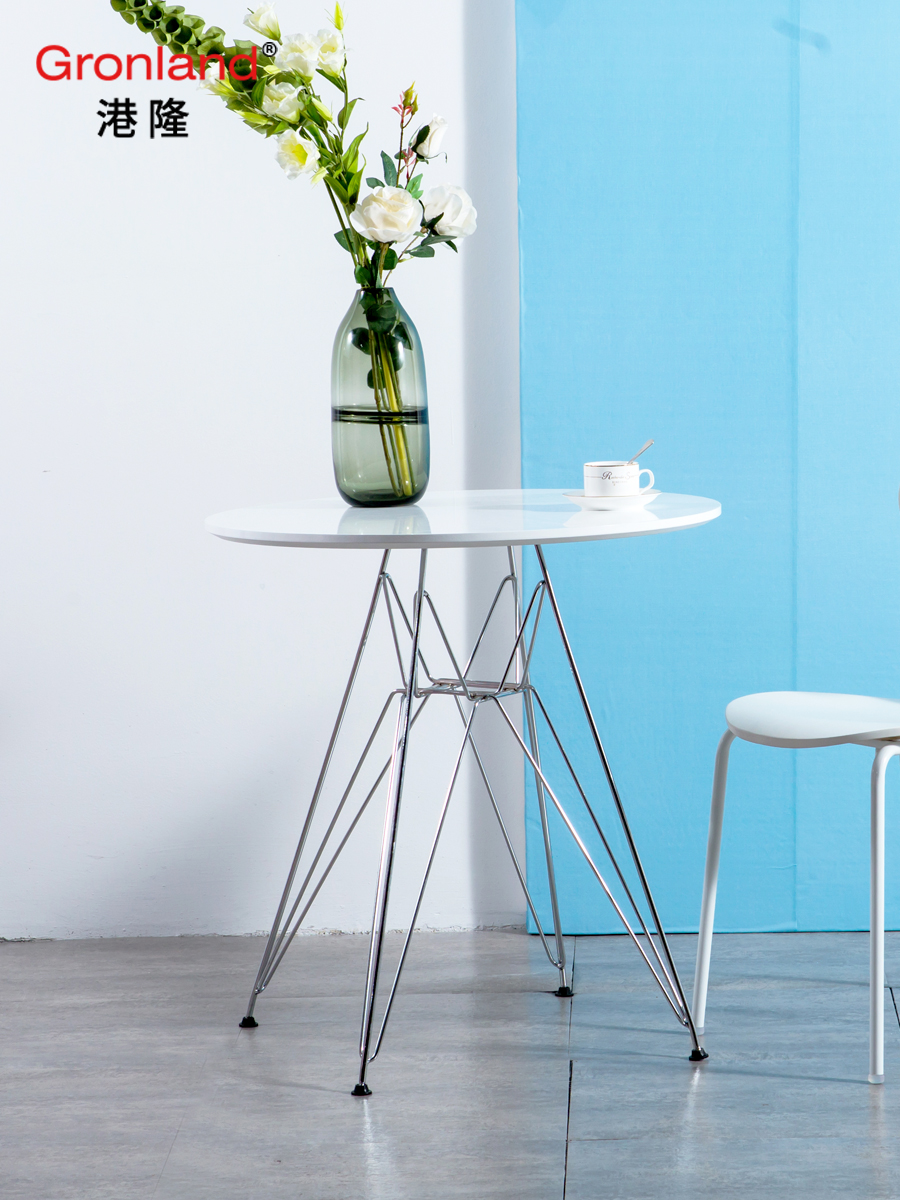 港隆北欧创意伊姆斯圆形桌现代简约时尚小户型餐桌白色洽谈桌子