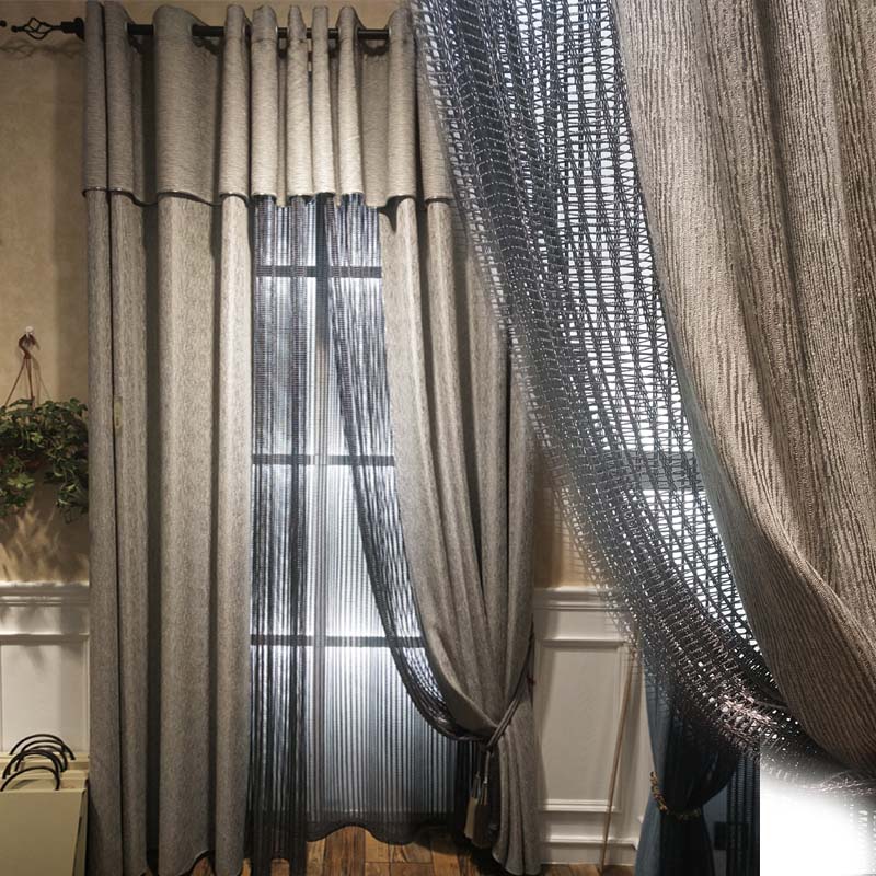 窗帘现代简约轻奢北欧风格流线条纹卧室客厅棉麻美式全遮光感窗纱