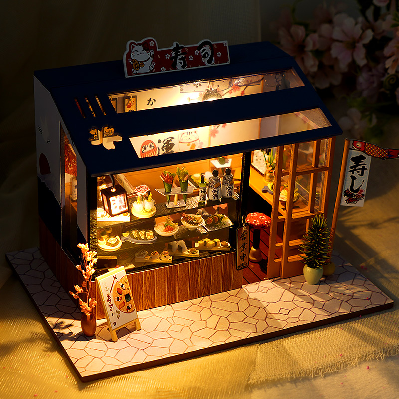 diy小屋手工制作日式寿司店房子拼装建筑微缩模型玩具生日礼物女