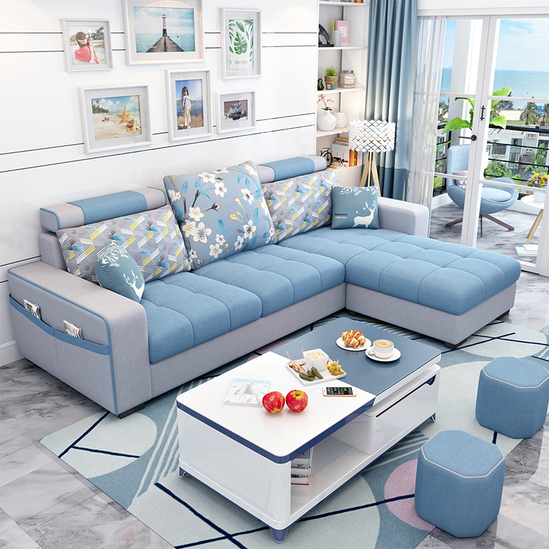 现代简约家用三人位布艺沙发 小户型客厅可拆洗转角储物沙发组合