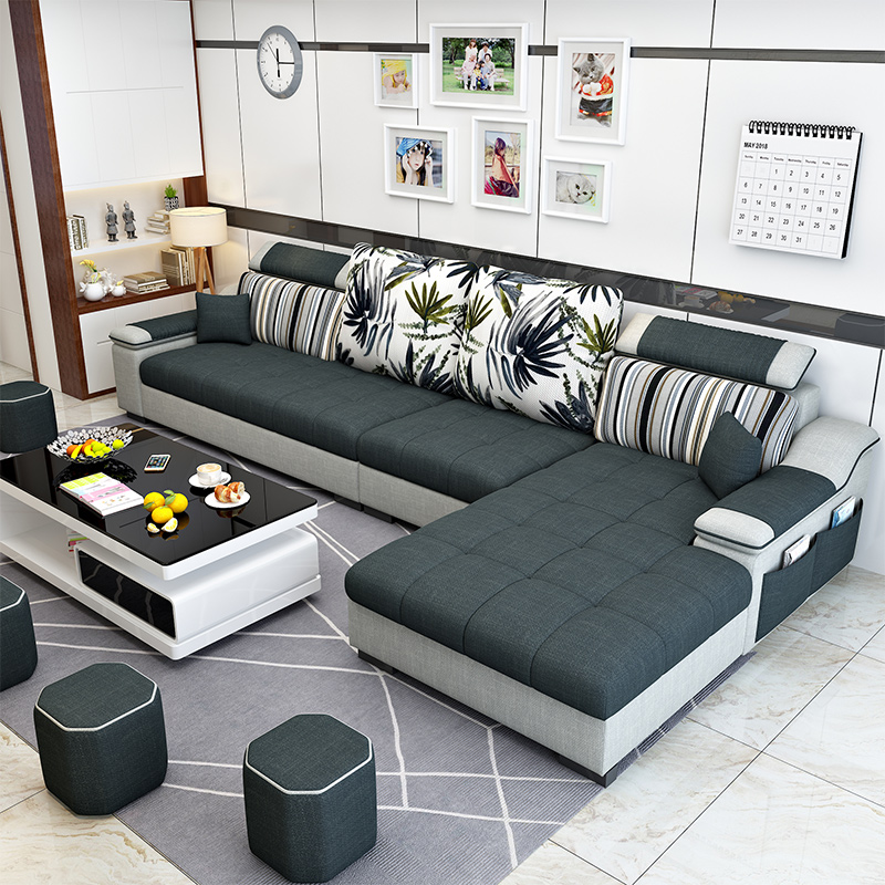 现代简约可拆洗布艺沙发大小户型客厅家用网红款L型贵妃沙发组合