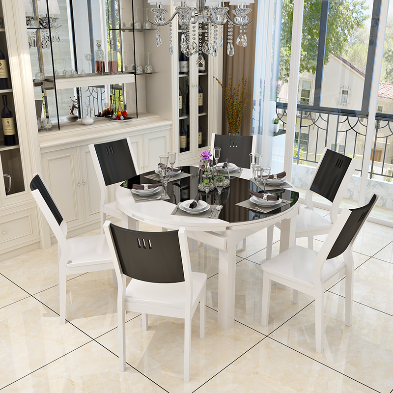 现代简约北欧餐桌椅组合家用实木饭桌可伸缩折叠方桌圆桌两用桌子