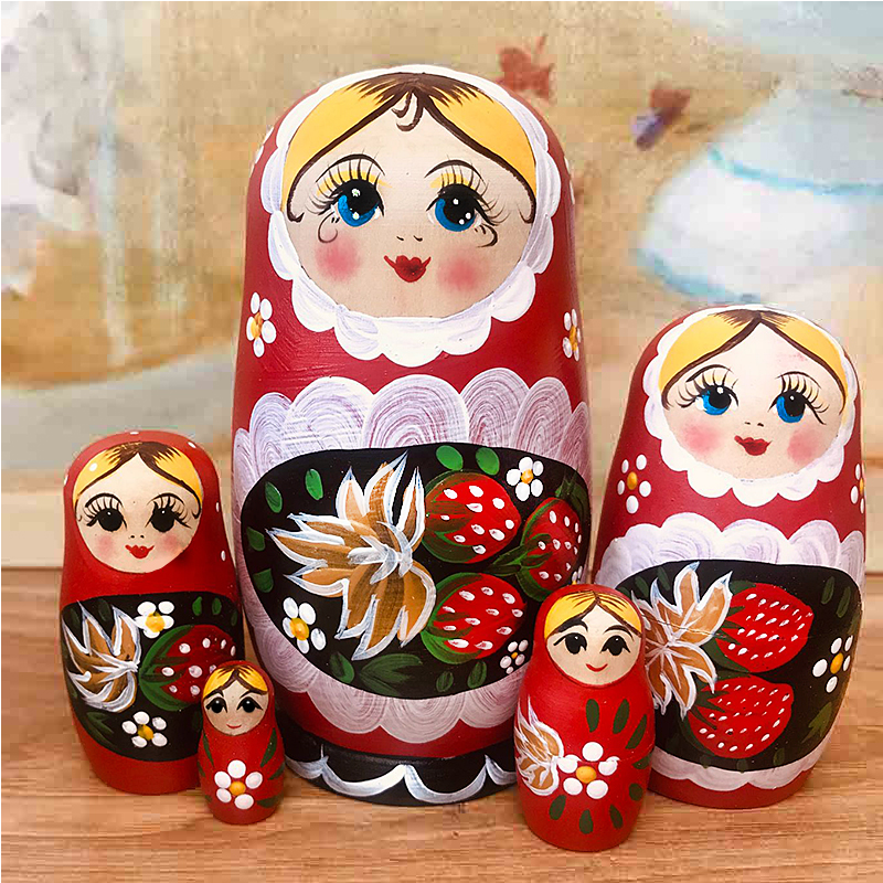 俄罗斯特色5层套娃创意新年生日礼物木质办公摆件团建旅游纪念品