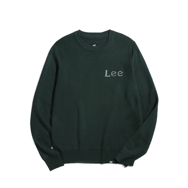 Lee男装薄款打底衫刺绣绿色圆领针织毛衫休闲毛衣潮L371963UH40L