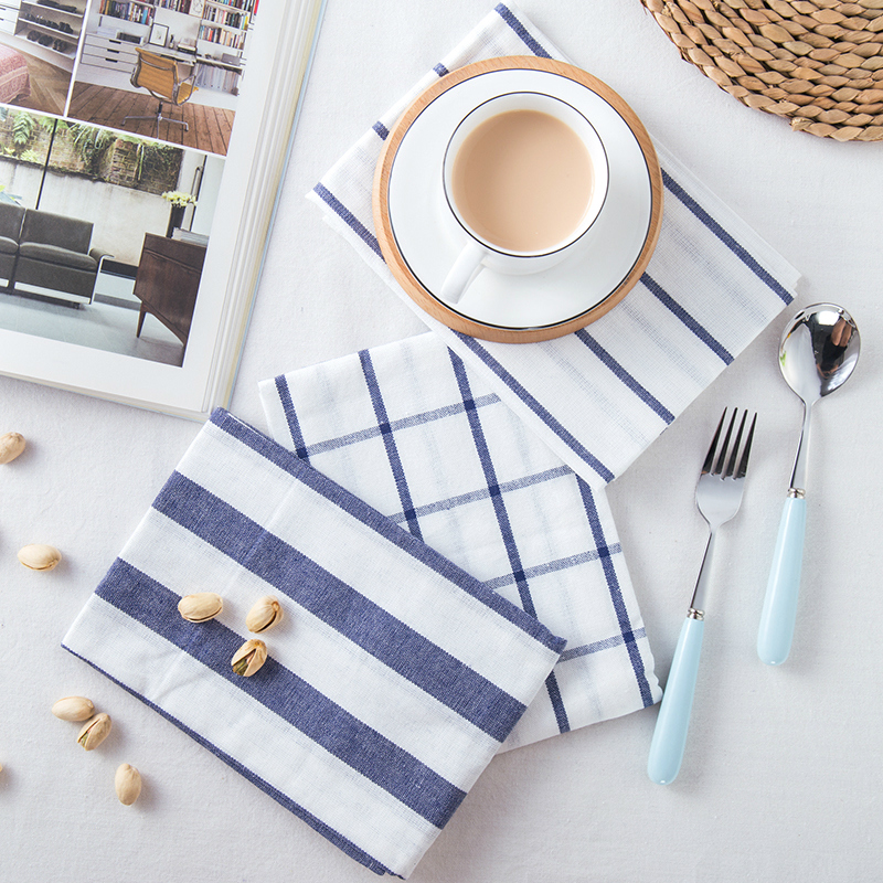 创意Zakk餐布餐垫餐巾蓝色条纹格子茶巾盖巾美食拍摄背景布道具