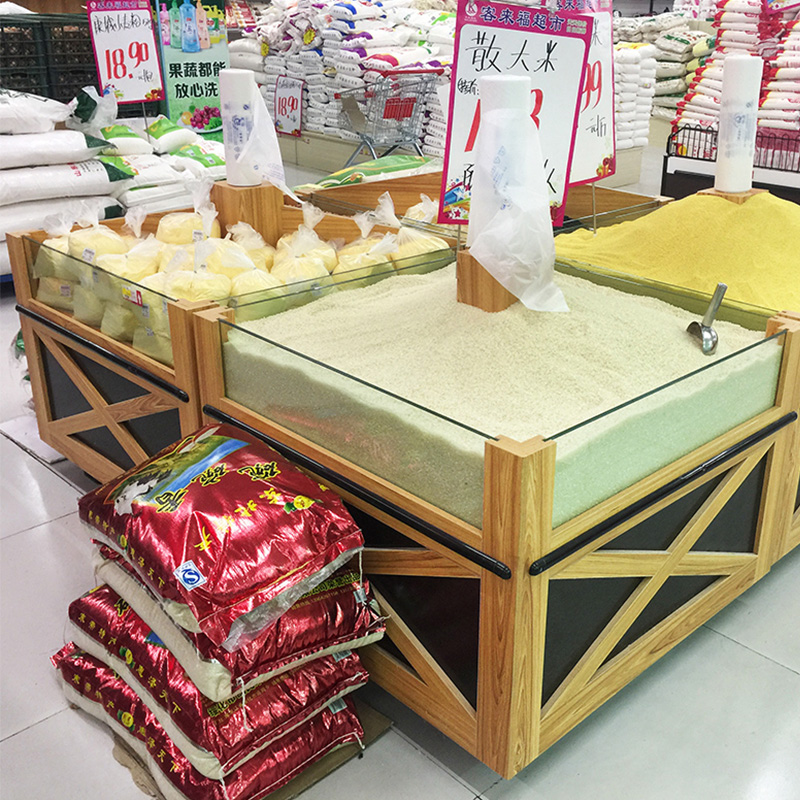 佳晨信米斗柜米桶超市米柜木质四方米粮柜散货柜五谷粮食展示货架
